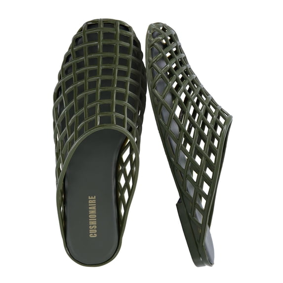 Cushionaire Lab Jelly Flats for Women, Closed Toe Slip On Lightweight Womens Mules with Woven Design and Cushioned Comfort