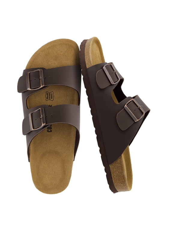Lane Cork Footbed Mens Sandals, Adjustable Buckle Comfort Slides for Men, Genuine Leather Insole Summer Sandals Men Footwear