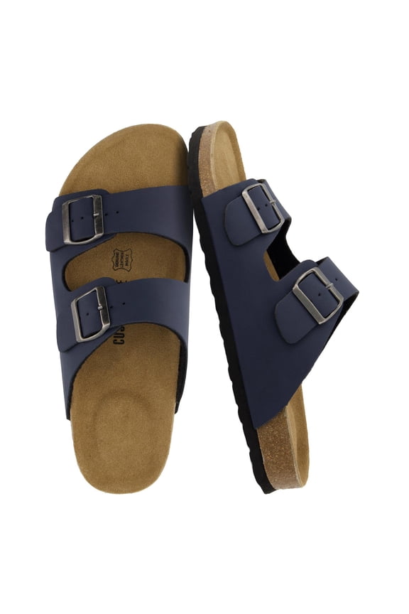Lane Cork Footbed Mens Sandals, Adjustable Buckle Comfort Slides for Men, Genuine Leather Insole Summer Sandals Men Footwear