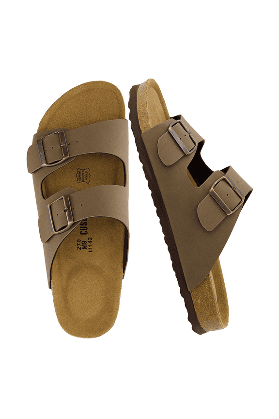 Lane Cork Footbed Mens Sandals, Adjustable Buckle Comfort Slides for Men, Genuine Leather Insole Summer Sandals Men Footwear with Supportive EVA Sole