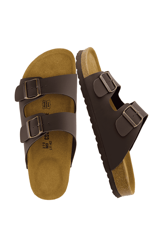 Lane Cork Footbed Mens Sandals, Adjustable Buckle Comfort Slides for Men, Genuine Leather Insole Summer Sandals Men Footwear with Supportive EVA Sole