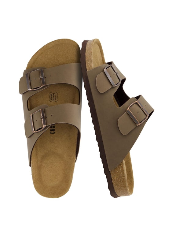Lane Cork Footbed Mens Sandals, Adjustable Buckle Comfort Slides for Men, Genuine Leather Insole Summer Sandals Men Footwear