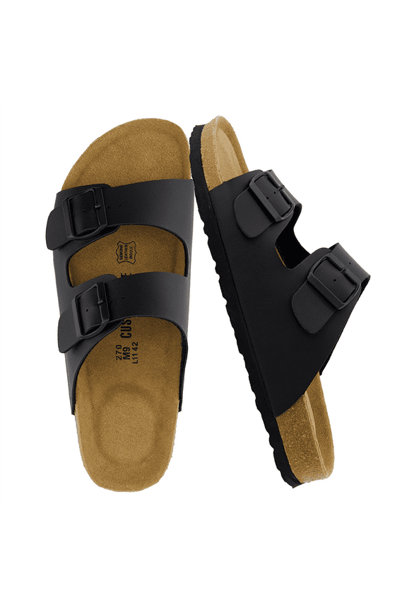 Lane Cork Footbed Mens Sandals, Adjustable Buckle Comfort Slides for Men, Genuine Leather Insole Summer Sandals Men Footwear with Supportive EVA Sole