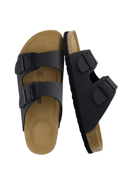 Lane Cork Footbed Mens Sandals, Adjustable Buckle Comfort Slides for Men, Genuine Leather Insole Summer Sandals Men Footwear