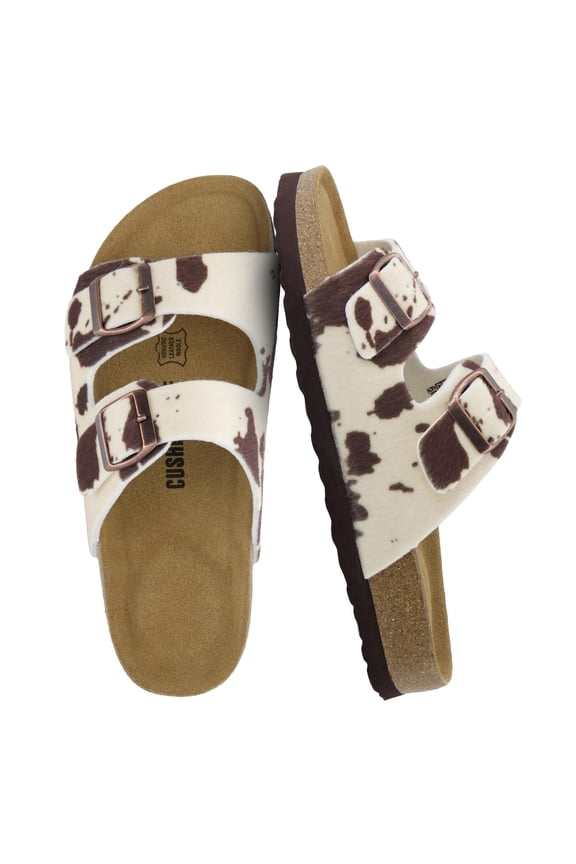 Lane Cork Footbed Sandals for Women – Comfortable Double Buckle Slip-On with Genuine Suede Footbed & Arch Support Slides for Women Footwear