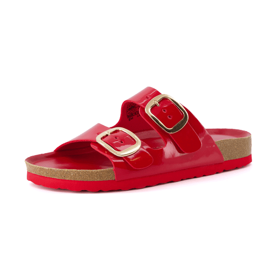 Cushionaire Lang Slip On Cork Footbed Sandals for Women – Comfortable Slides with Adjustable Buckle, Casual Summer Sandals for Women