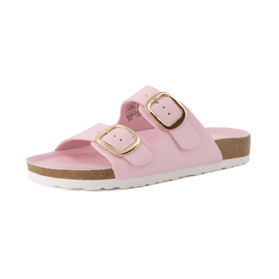Cushionaire Lang Slip On Cork Footbed Sandals for Women – Comfortable Slides with Adjustable Buckle, Casual Summer Sandals for Women