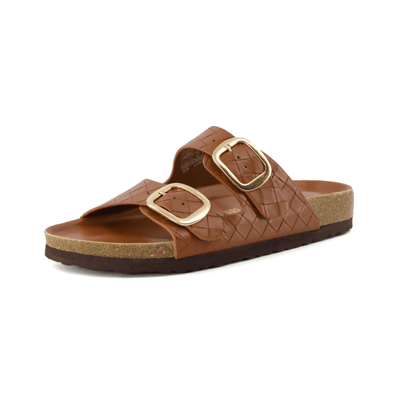 Cushionaire Lang Slip On Cork Footbed Sandals for Women – Comfortable Slides with Adjustable Buckle, Casual Summer Sandals for Women