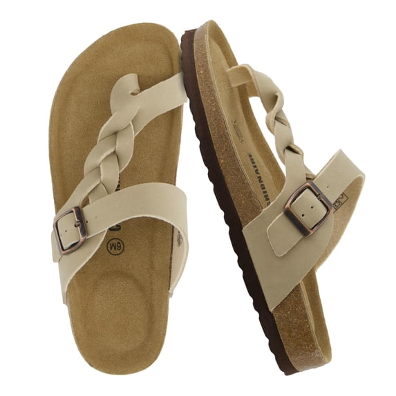 Cushionaire Libby Braided Cork Footbed Summer Sandals for Women with Adjustable Buckle and Arch Support