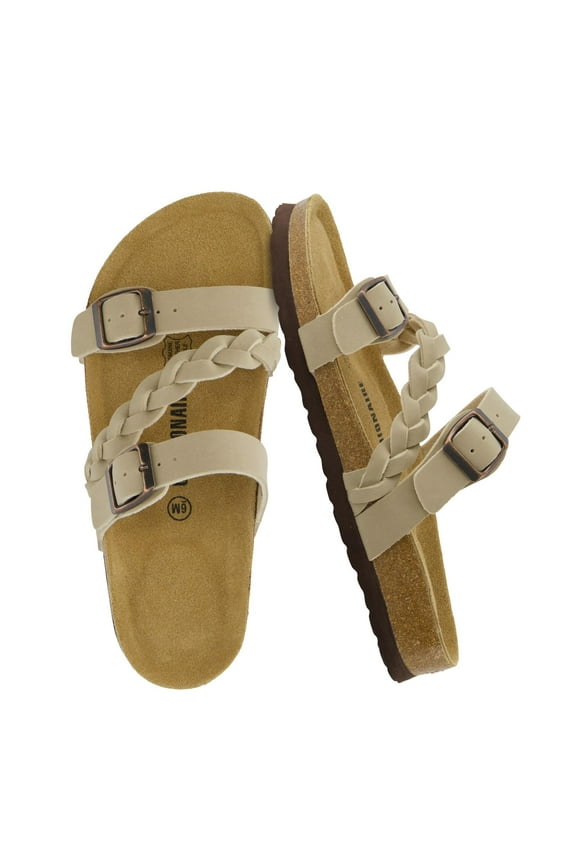 Lizzy Cork Footbed Womens Sandals - Comfortable Braided Summer Slip On Slide Sandals for Women 2025
