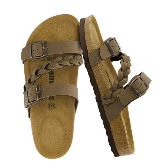 Cushionaire Lizzy Cork Footbed Womens Sandals - Comfortable Braided Summer Slip On Slide Sandals for Women 2025