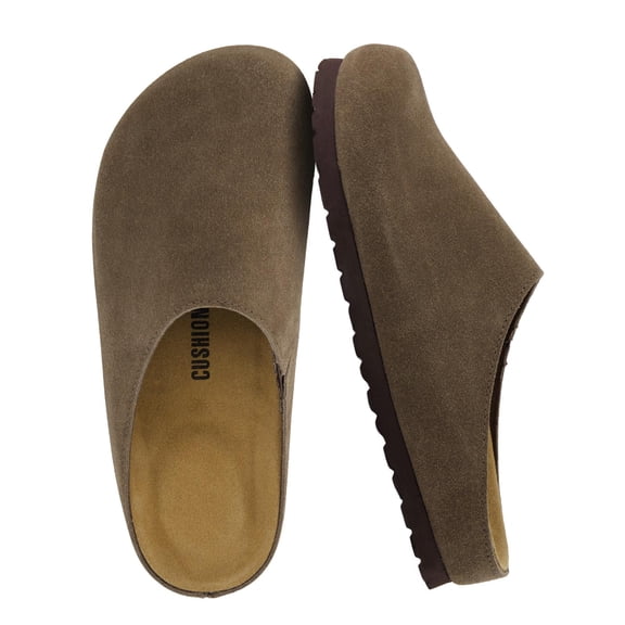 Cushionaire Lute Leather Clogs For Women | Genuine Suede Closed Toe Slip On Clogs With Cushioned Footbed and Cork Outsole | Classic Comfortable Indoor Outdoor Mule Design For Everyday Wear