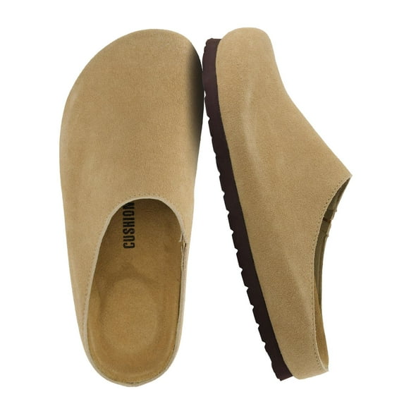 Cushionaire Lute Leather Clogs For Women | Genuine Suede Closed Toe Slip On Clogs With Cushioned Footbed and Cork Outsole | Classic Comfortable Indoor Outdoor Mule Design For Everyday Wear