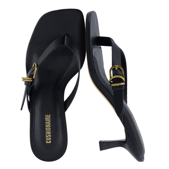 Cushionaire Marlin Low Kitten Heels for Women, Thong Style Dressy Heeled Womens Sandals with Adjustable Buckle Closure