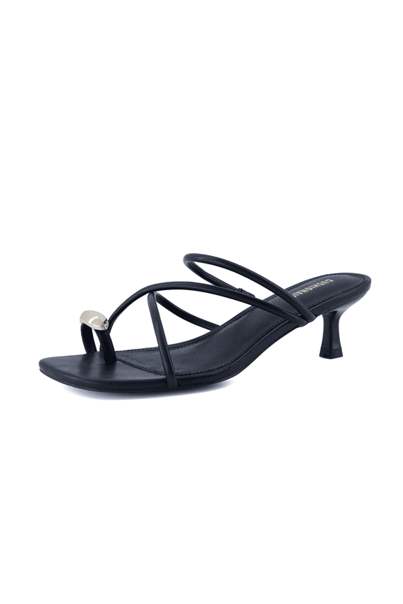 Maui Strappy Womens Sandals with Kitten Heels – Vegan Leather Slip On Dress Sandals for Women, Square Toe Wedding Shoes