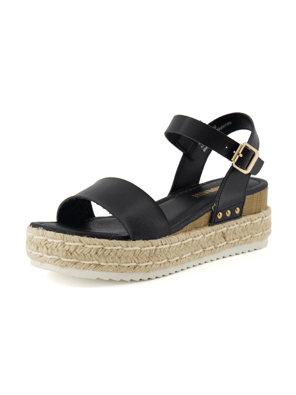 Melissa Espadrille Platform Sandals For Women with Adjustable Ankle Strap and Memory Foam Insole - Comfortable Womens Wedge Flatform Sandals for Summer