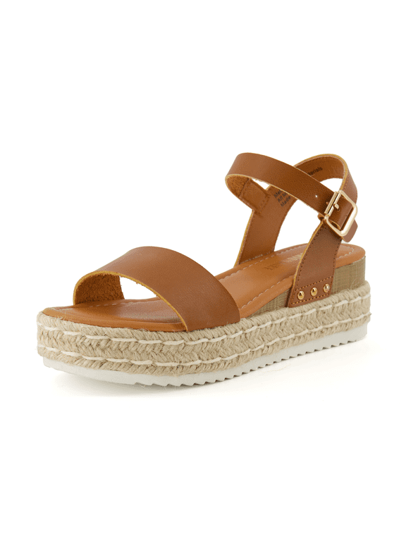 Melissa Espadrille Platform Sandals For Women with Adjustable Ankle Strap and Memory Foam Insole - Comfortable Womens Wedge Flatform Sandals for Summer