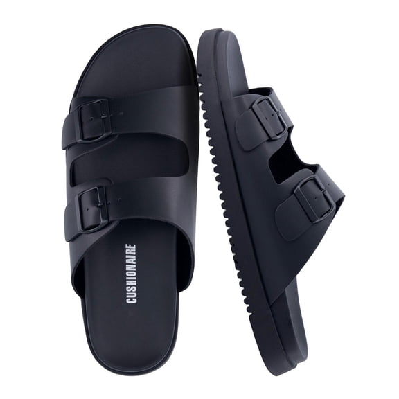 Cushionaire Nation Slip On Slides for Men with Adjustable Straps, Cushioned Footbed and Ridged Grip Outsole - Everyday Mens Sandals