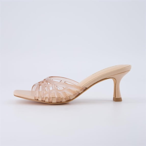 Cushionaire Naty Jelly Kitten Heels for Women, Chic Slip-On Mule Design with Modern Open Square Toe Womens Heels
