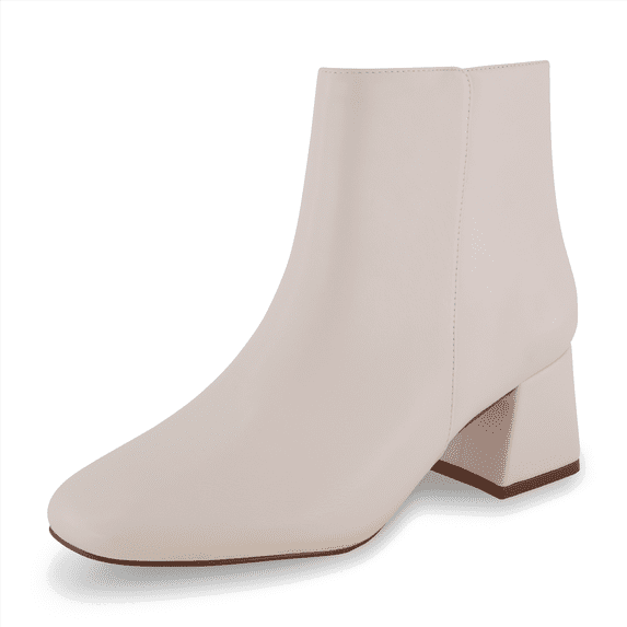 Cushionaire Nexus Chunky Heel Boots for Women, Stylish Vegan Leather Dress Ankle Booties with Memory Foam and Side Zipper