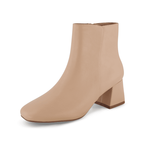 Cushionaire Nexus Chunky Heel Boots for Women, Stylish Vegan Leather Dress Ankle Booties with Memory Foam and Side Zipper