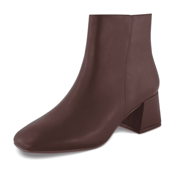 Cushionaire Nexus Chunky Heel Boots for Women, Stylish Vegan Leather Dress Ankle Booties with Memory Foam and Side Zipper