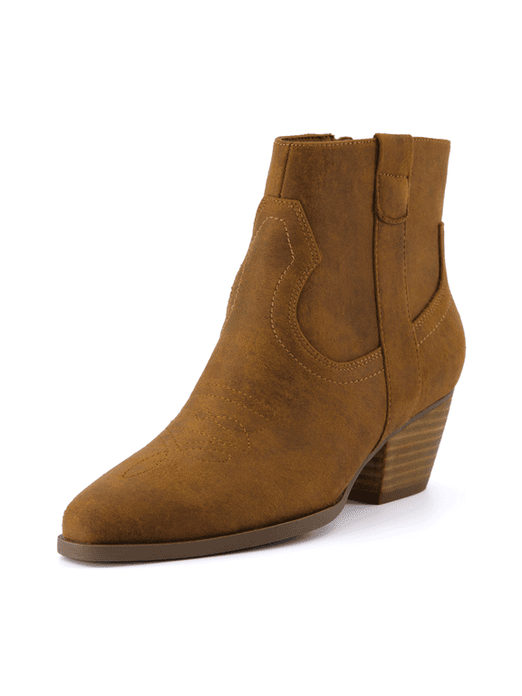 Outlaw Cowboy Boots for Women, Western Ankle Booties | Vegan Leather Upper, Memory Foam Padding, Side Zipper Closure, 2 Inch Block Heel, Pointed Toe, Stitched Vamp, Short Shaft