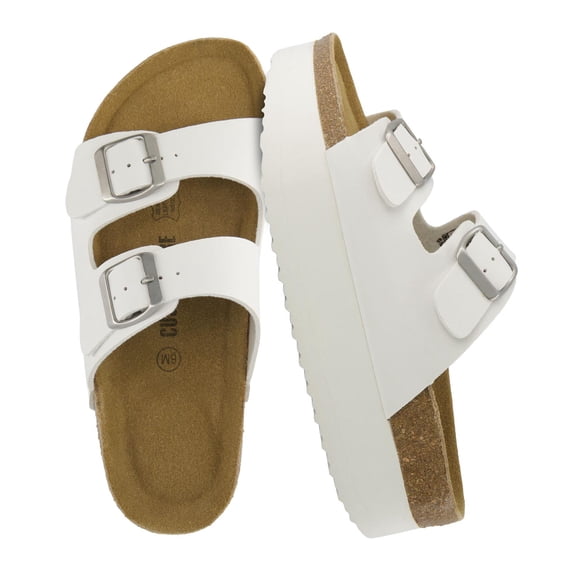 Cushionaire Plane Comfortable Platform Womens Sandals with Double Buckle Straps and Genuine Suede Cushioned Footbed, Wide Widths Available