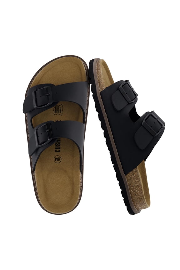 Plano Slip-On Sandals for Women 2025 with Arch Support, Adjustable Buckle Straps, and Stitched Outsole – Casual Flat Summer Womens Sandals