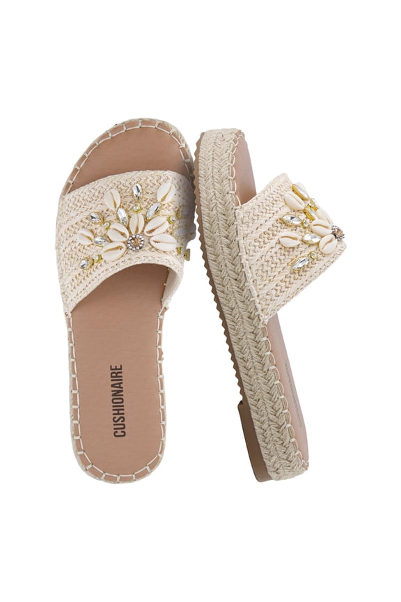 Playa Espadrille Platform Sandals for Women, Decorative Shell Embellishment and Boho Woven Detail Womens Slides