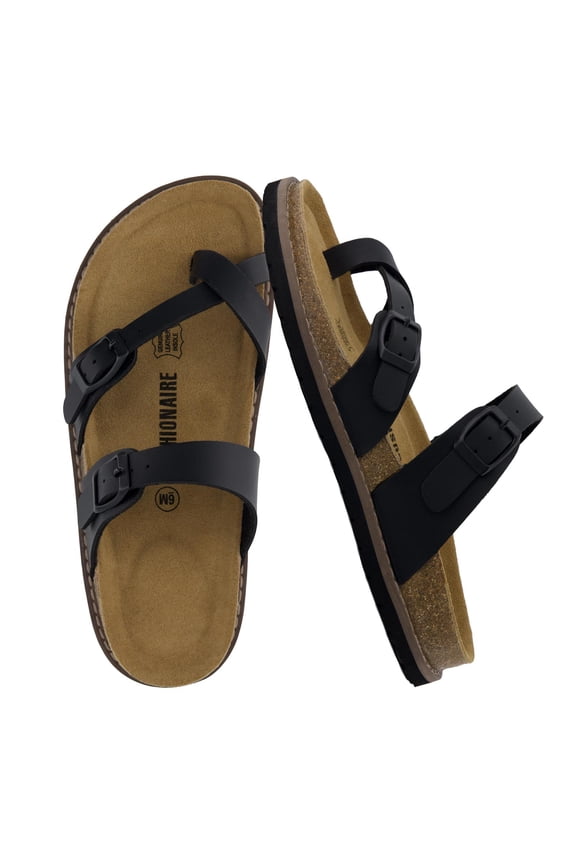 Pluto Cork Footbed Summer Sandals for Women 2025 Comfortable Slides with Adjustable Buckles, Toe Loop & Stitched Design – Stylish Slip On Women Footwear