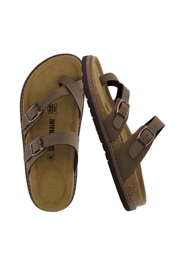 Pluto Cork Footbed Summer Sandals for Women 2025 Comfortable Slides with Adjustable Buckles, Toe Loop & Stitched Design – Stylish Slip On Women Footwear