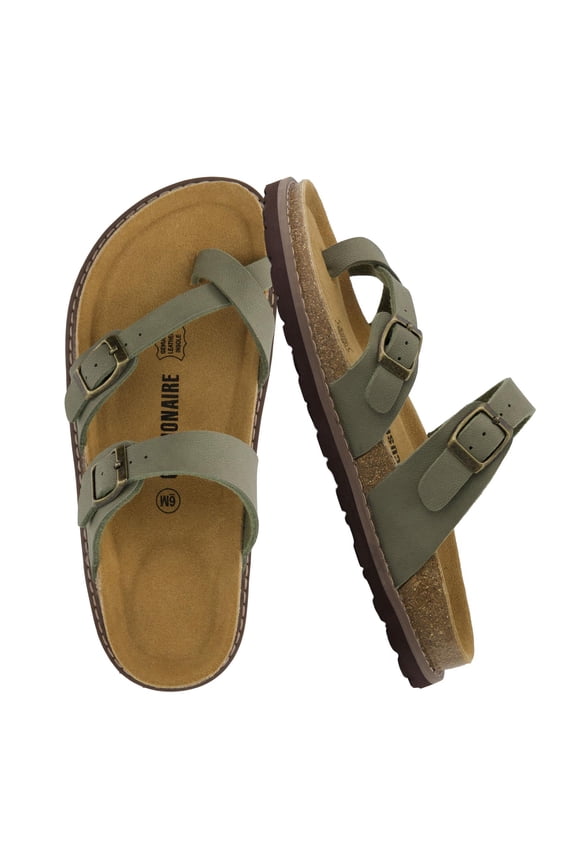 Pluto Cork Footbed Summer Sandals for Women 2025 Comfortable Slides with Adjustable Buckles, Toe Loop & Stitched Design – Stylish Slip On Women Footwear