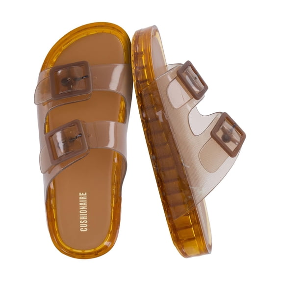 Cushionaire Pool-K Jelly Sandals for Girls, Water Friendly Slip-On Slides with Double Adjustable Buckles, Comfortable Everyday Wear Kids Sandals