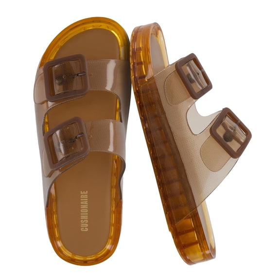 Cushionaire Pool Slides For Women Waterproof Double Buckle Adjustable Slip-On Womens Sandals For Beach Shower Casual Wear