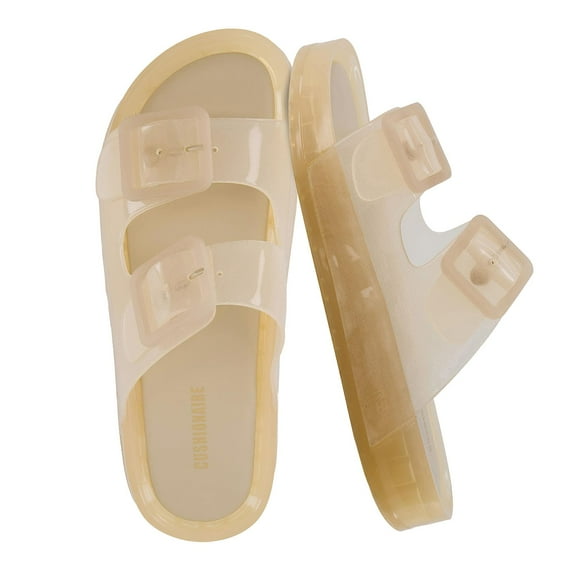 Cushionaire Pool Slides For Women Waterproof Double Buckle Adjustable Slip-On Womens Sandals For Beach Shower Casual Wear