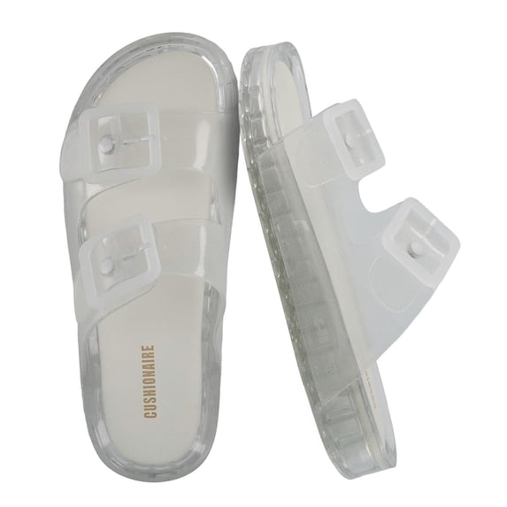 Cushionaire Pool Slides For Women Waterproof Double Buckle Adjustable Slip-On Womens Sandals For Beach Shower Casual Wear