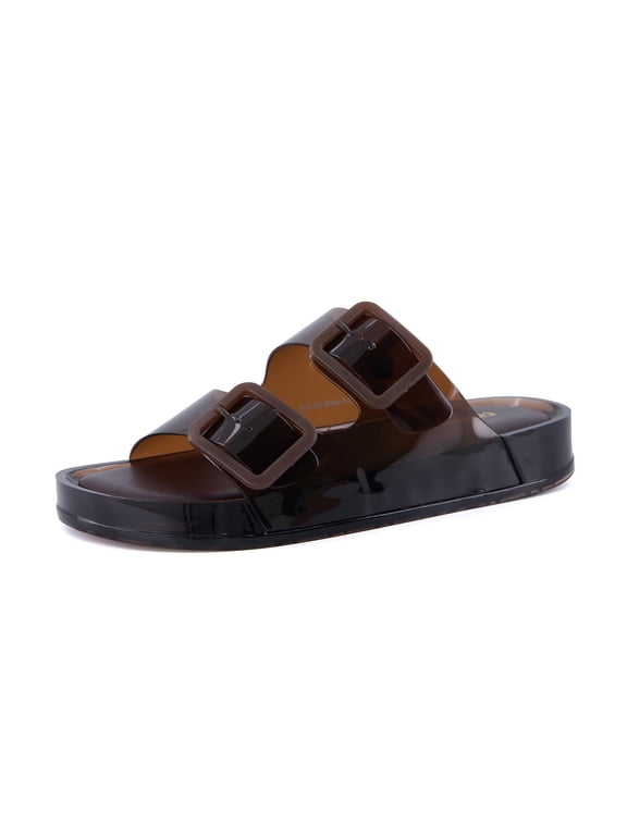 Pool Slides For Women Water Resistant Double Buckle Adjustable Slip-On Womens Sandals For Beach Shower Casual Wear