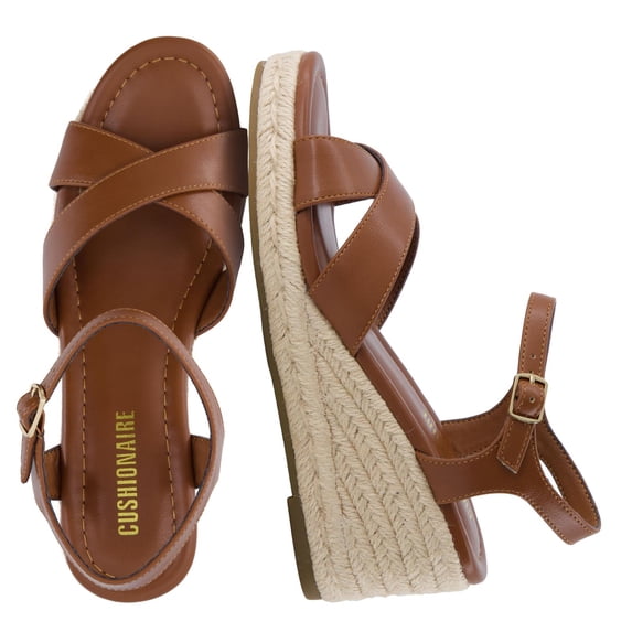 Cushionaire Prego Espadrille Wedge Sandals for Women, Crisscross Open Toe Wedge Heels with Adjustable Ankle Strap
