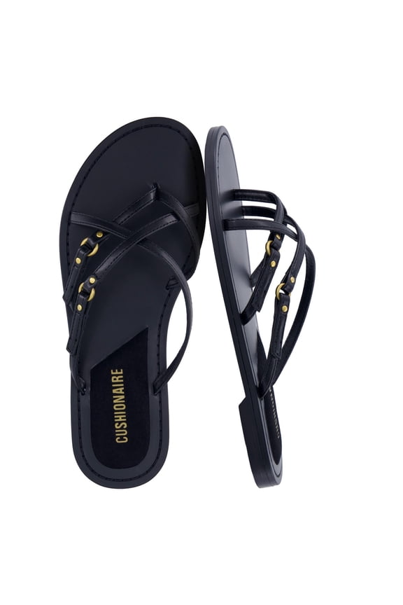 Raz Thong Strappy Sandals for Women, Minimalist Flat Sandals with Decorative Ring Accents