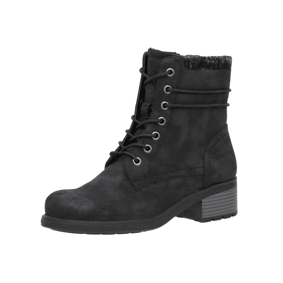 Cushionaire Rena Combat Womens Boots, Lace-Up Side Zip Ankle Boots for Women with Knit Trim and Low Block Heel