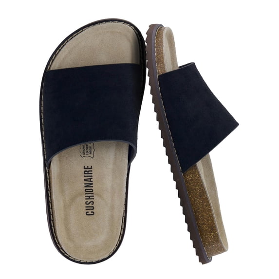 Cushionaire Ritual Suede Slide Sandals for Women - Slip On Womens Leather Sandals with Cushioned Cork Footbed and Arch Support