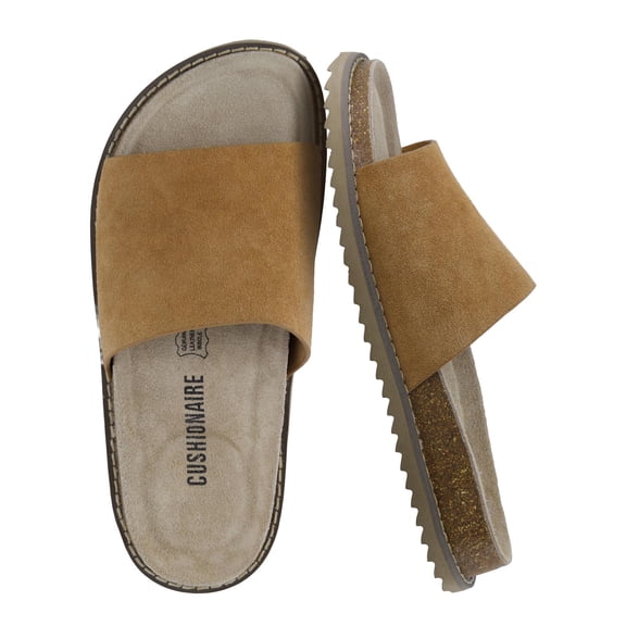 Cushionaire Ritual Suede Slide Sandals for Women - Slip On Womens Leather Sandals with Cushioned Cork Footbed and Arch Support