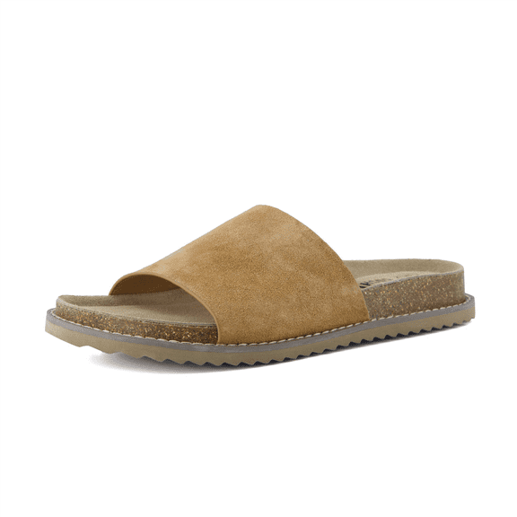 Cushionaire Ritual Suede Slide Sandals for Women - Slip On Womens Leather Sandals with Cushioned Cork Footbed and Arch Support