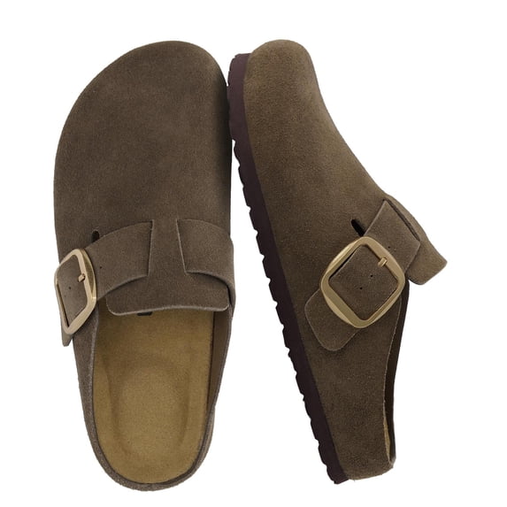 Cushionaire Rusty Genuine Leather Clogs for Women, Comfortable Slip On Womens Shoes with Adjustable Buckle and Soft Memory Foam