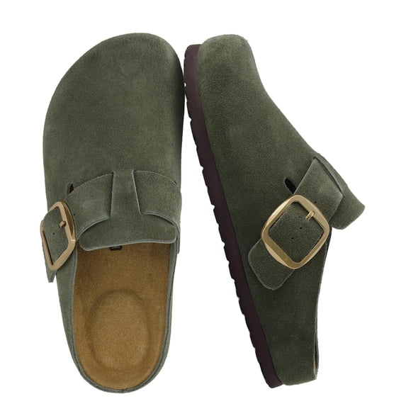 Cushionaire Rusty Genuine Leather Clogs for Women, Comfortable Slip On Womens Shoes with Adjustable Buckle and Soft Memory Foam