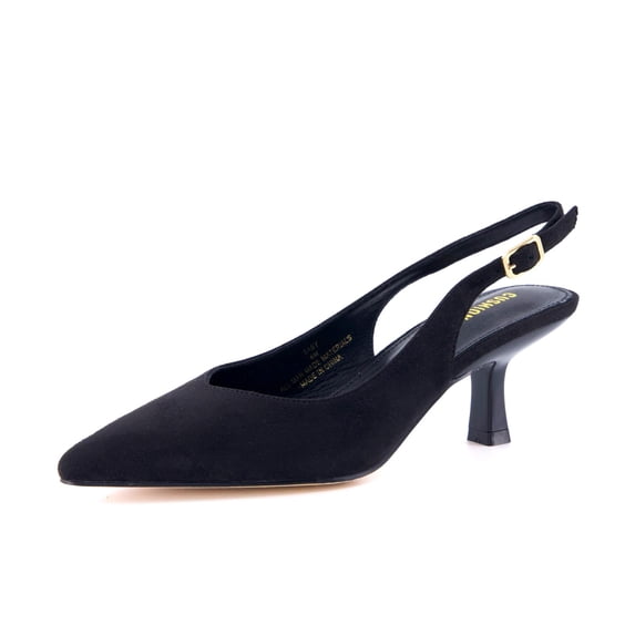 Cushionaire Saby Slingback Kitten Heels for Women, Pointed Toe Pumps with Adjustable Ankle Strap for Casual Dressy Wear