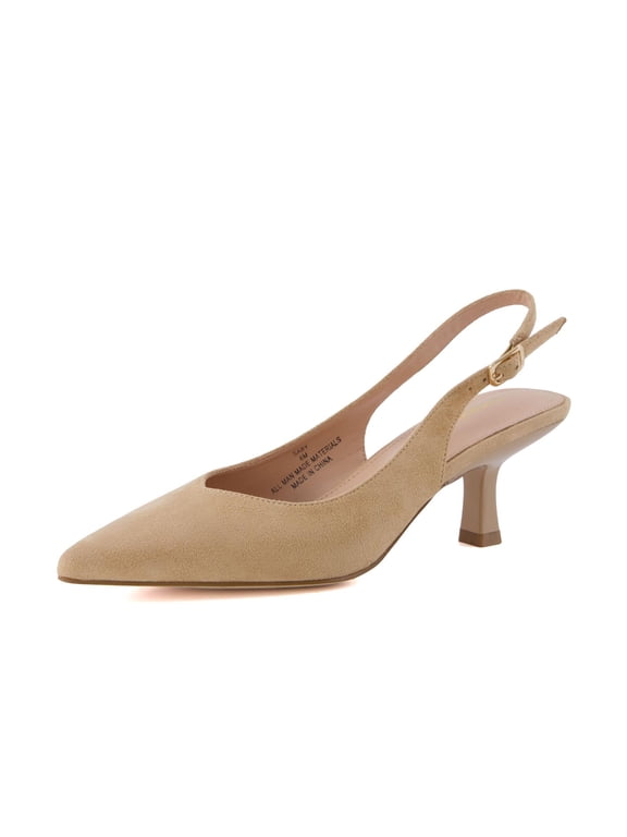 Saby Slingback Kitten Heels for Women, Pointed Toe Pumps with Adjustable Ankle Strap for Casual Dressy Wear