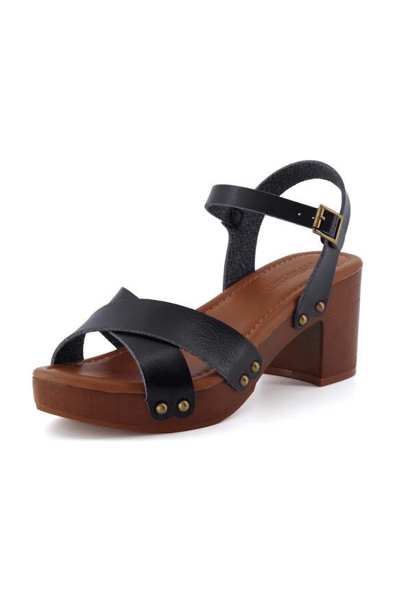 Slate Faux Wooden Heel Sandal, Comfortable Platform Sandals with Chunky Heels for Women, Wide Widths Available