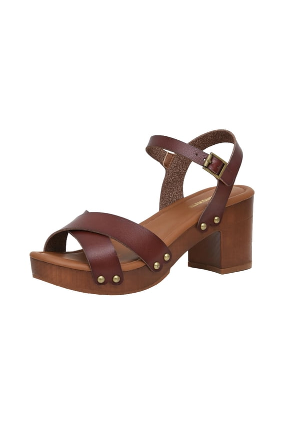 Slate Faux Wooden Heel Sandal, Comfortable Platform Sandals with Chunky Heels for Women, Wide Widths Available